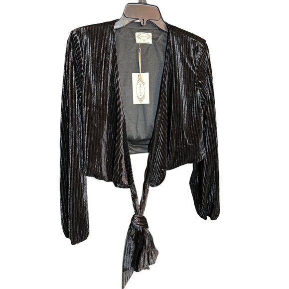 Mia Joy Tops - Mia Joy Patrice Black Velvet Tie-Front Top XS